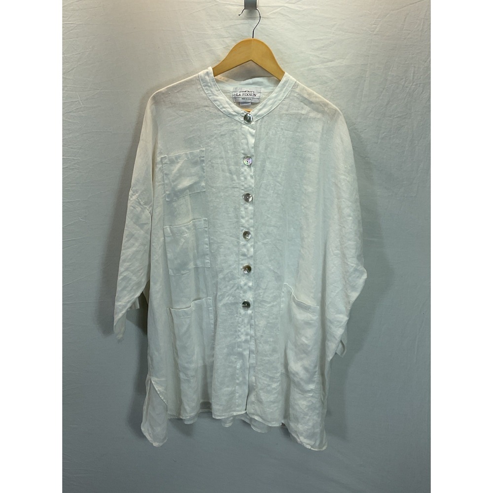 La Fixsun Lagenlook Top Womens One Size Ivory  Pocket Details Avant Garde Button